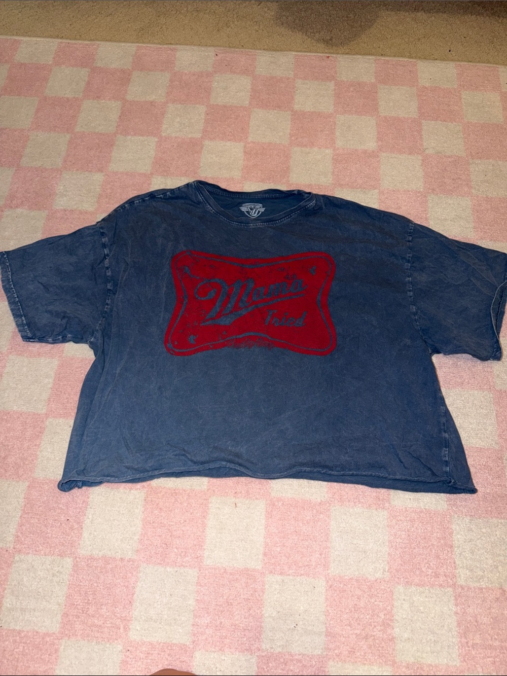 Mama Tried Red Logo Crop Tee - Navy